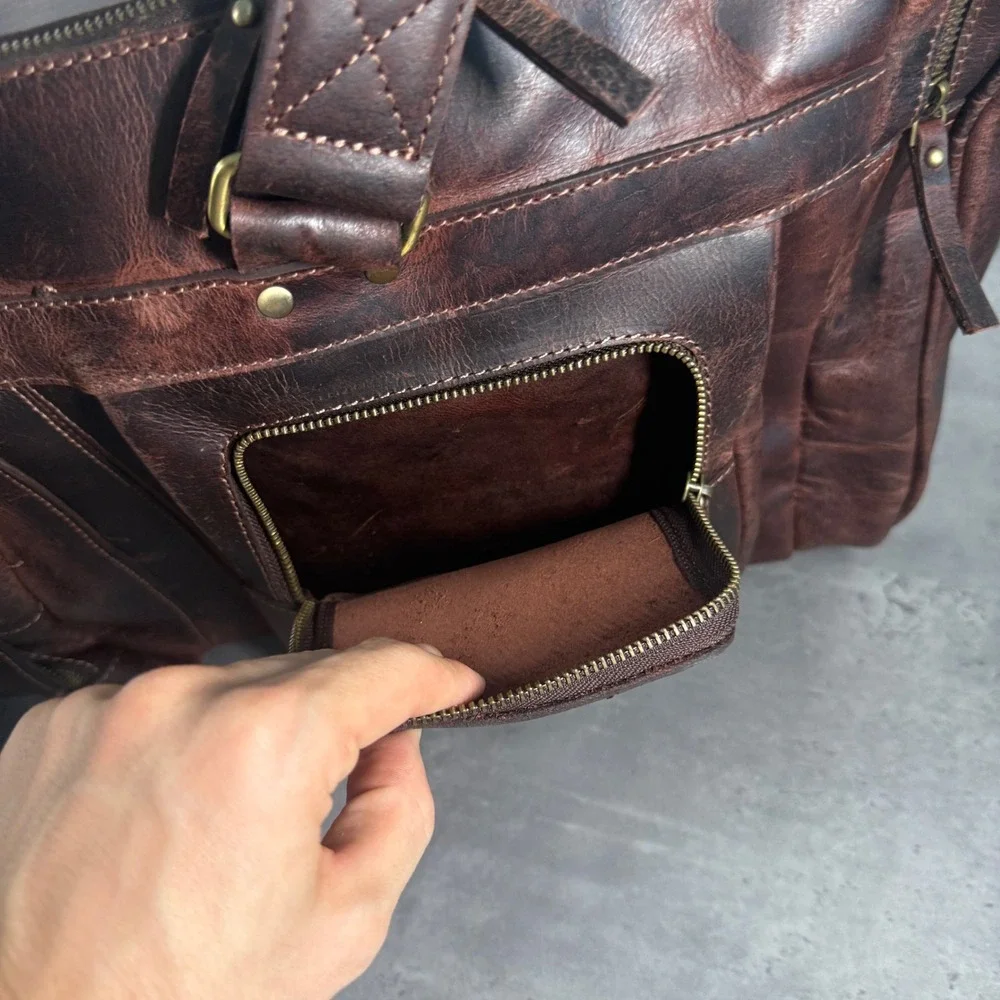 Denver Leather Craft Buffalo Duffel Large Brown Distressed Travel Weekend Bag